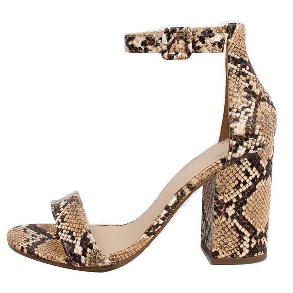 Shoes - Natural Python Snake Open Toe Ankle Strap Heel